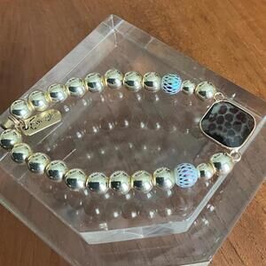 Erimish Gold Beaded Leopard Print Bracelet